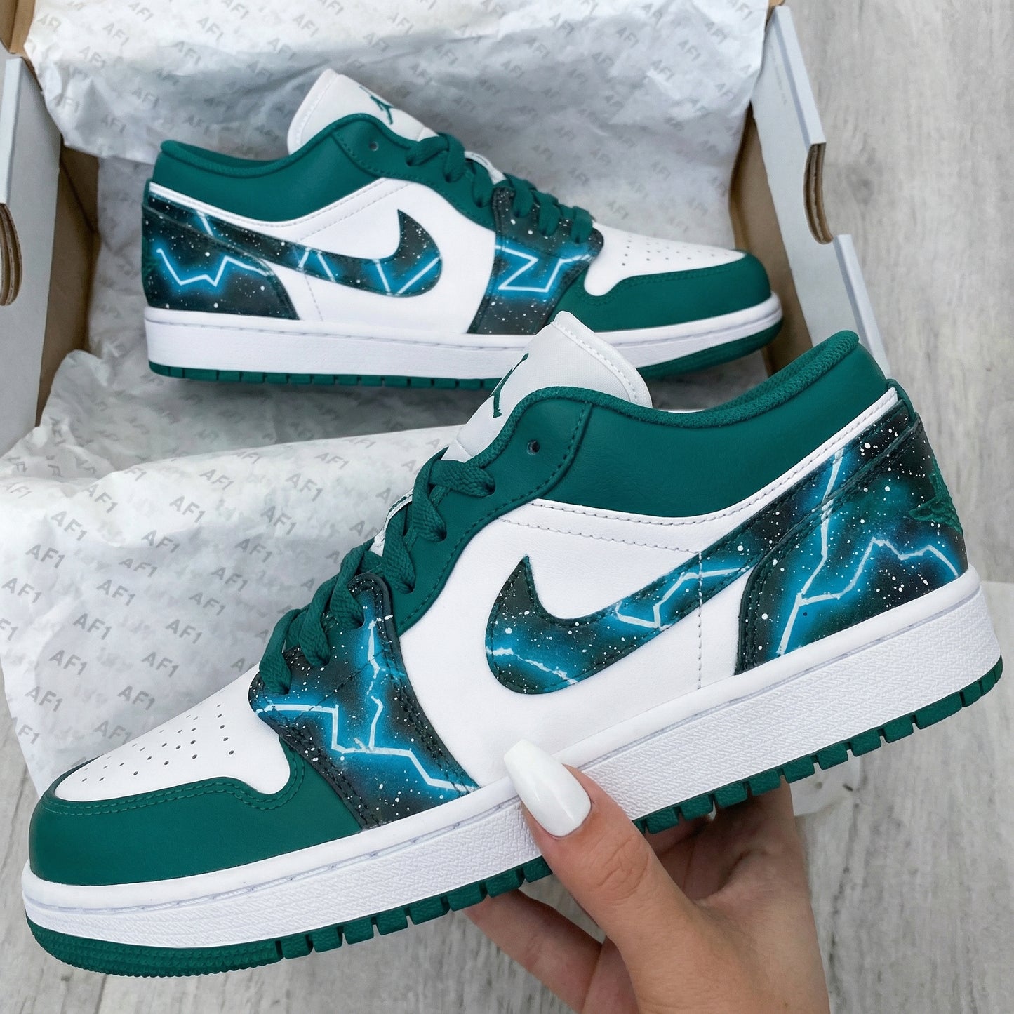 Green Blue Lightning Galaxy Custom AJ 1s Shoes