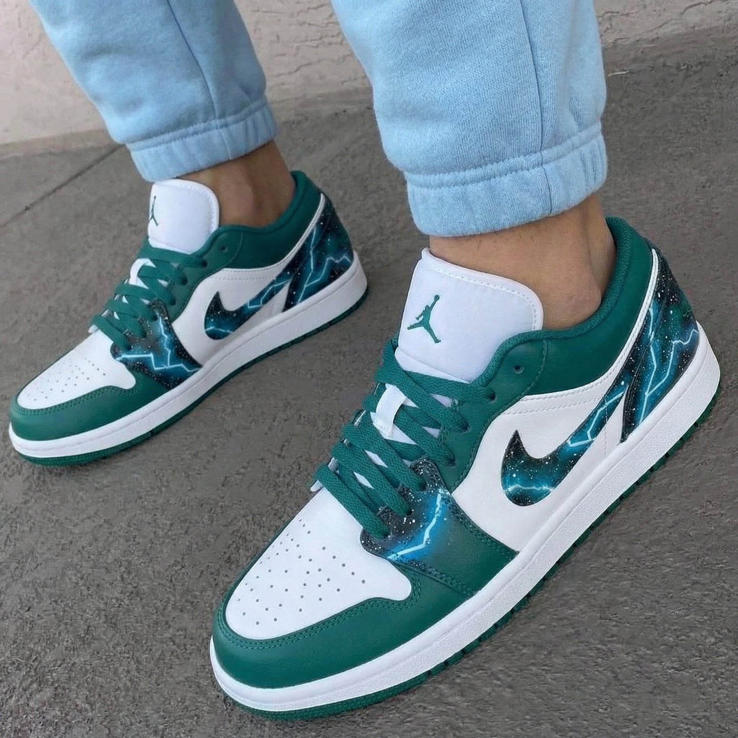 Green Blue Lightning Galaxy Custom AJ 1s Shoes