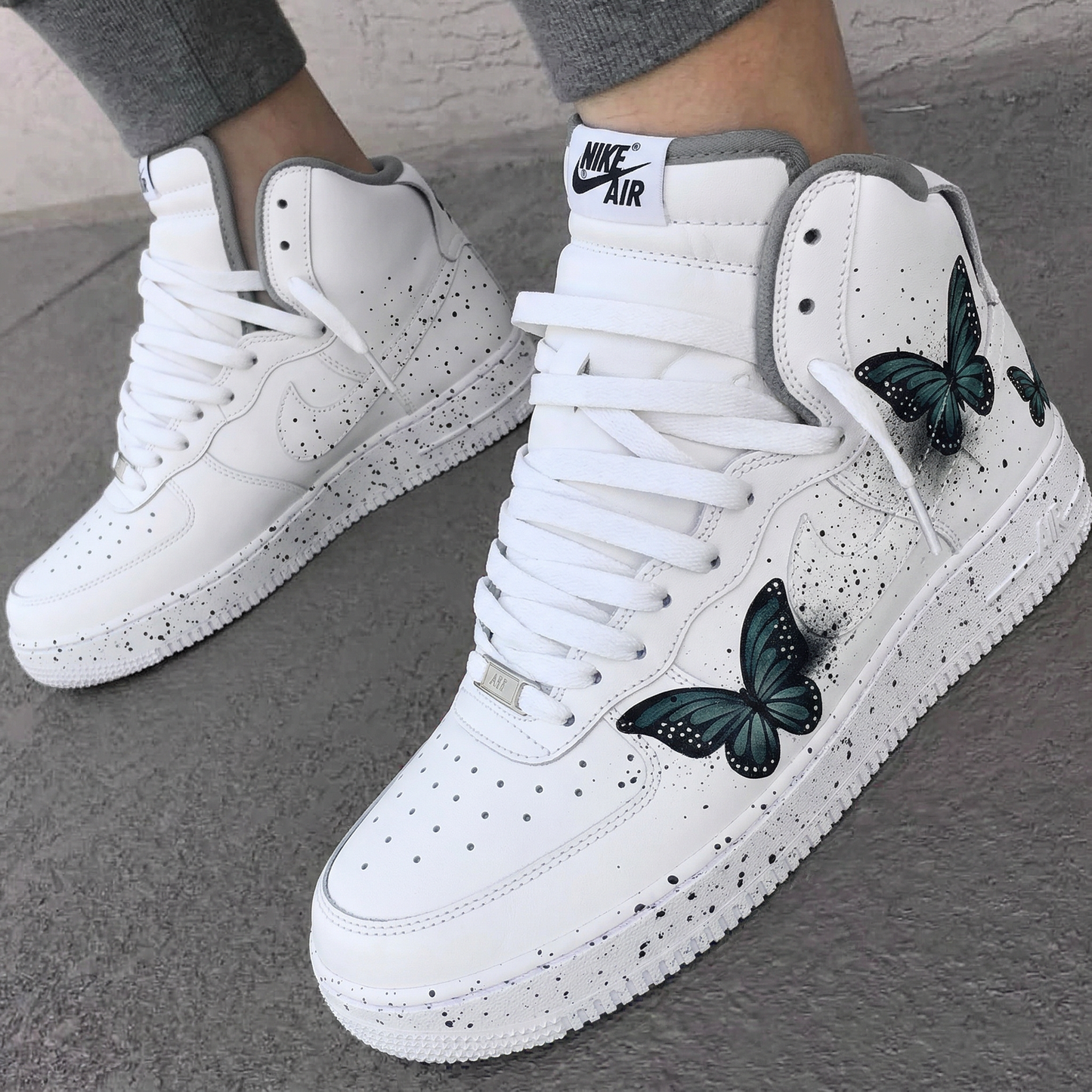 Green Butterflies Black Speckles Custom AF 1s Shoes