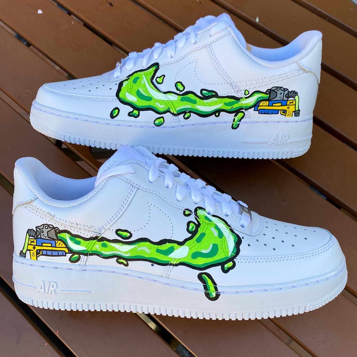 Green Cartoon Pattern Custom AF 1s Shoes