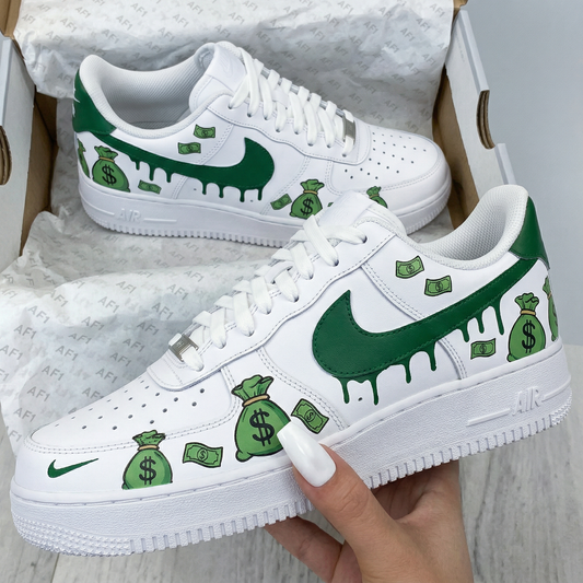 Green Money Bags Cash Custom AF 1s Shoes