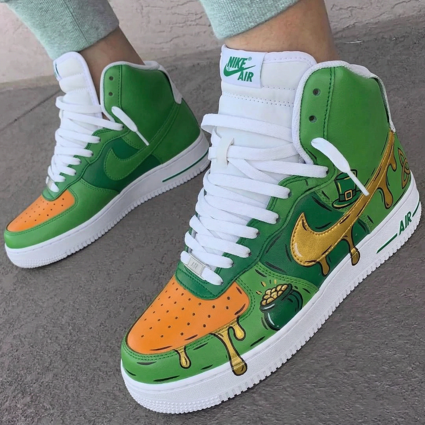 Green Orange Golden Drip Pot Of Gold Custom AF 1s Shoes