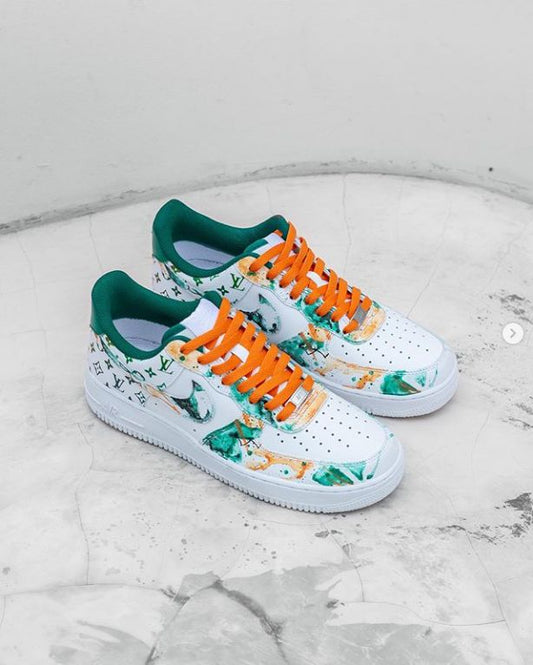 Green Orange LV Print Custom Air Force 1 Shoes