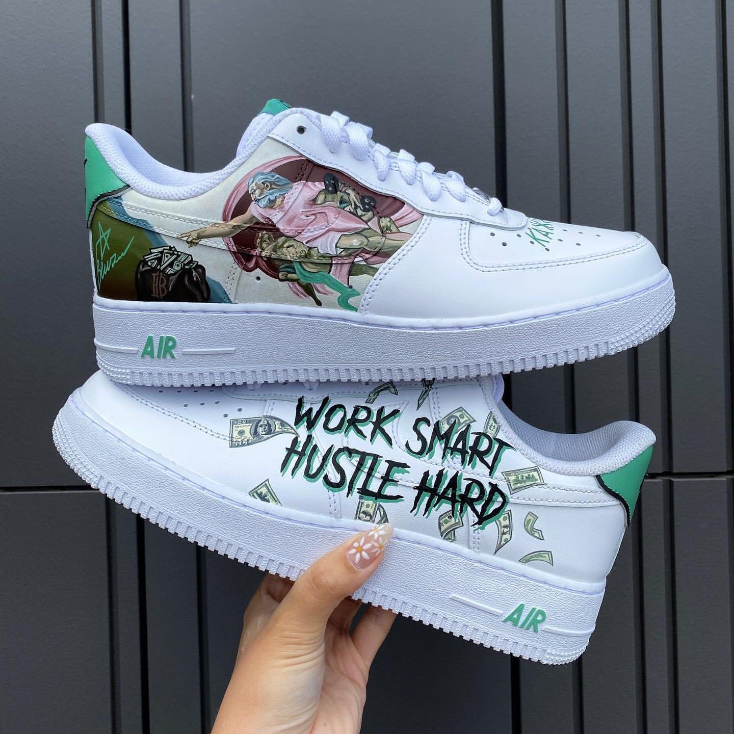 Green Pink Artwork Custom Air Force 1 Shoes