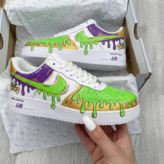 Green Purple Gold Mardi Gras Custom AF 1s Shoes