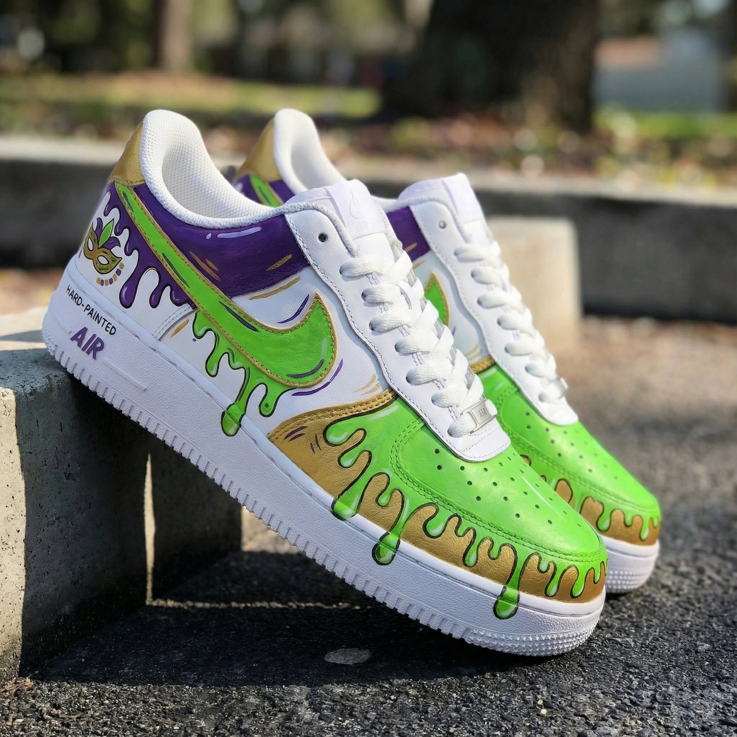 Green Purple Gold Mardi Gras Custom AF 1s Shoes
