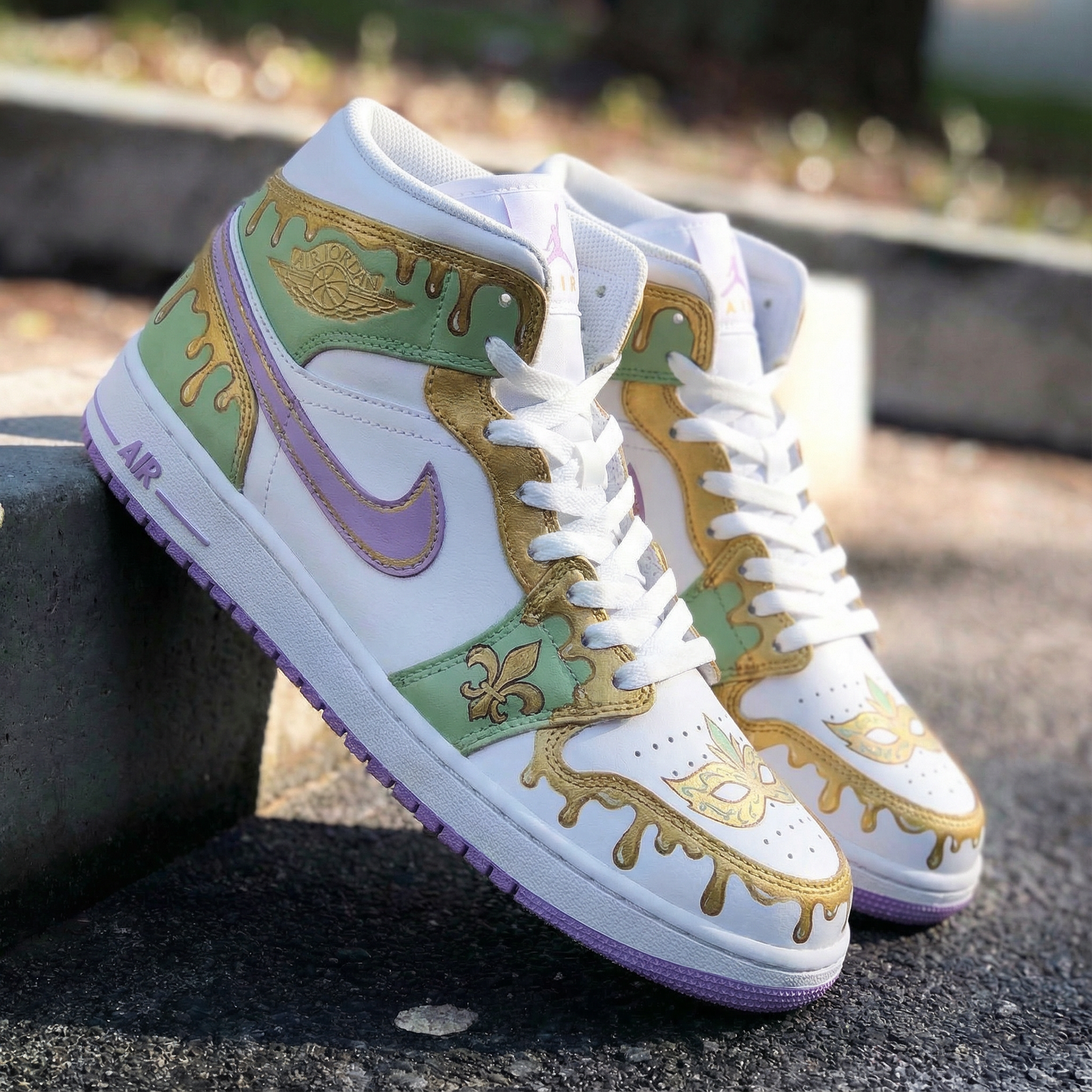 Green Purple Gold Mardi - Gras Custom AJ 1s Shoes