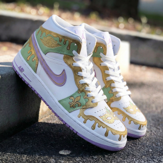 Green Purple Gold Mardi - Gras Custom AJ 1s Shoes