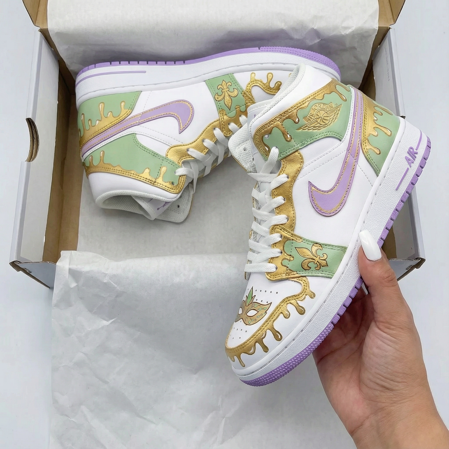 Green Purple Gold Mardi - Gras Custom AJ 1s Shoes