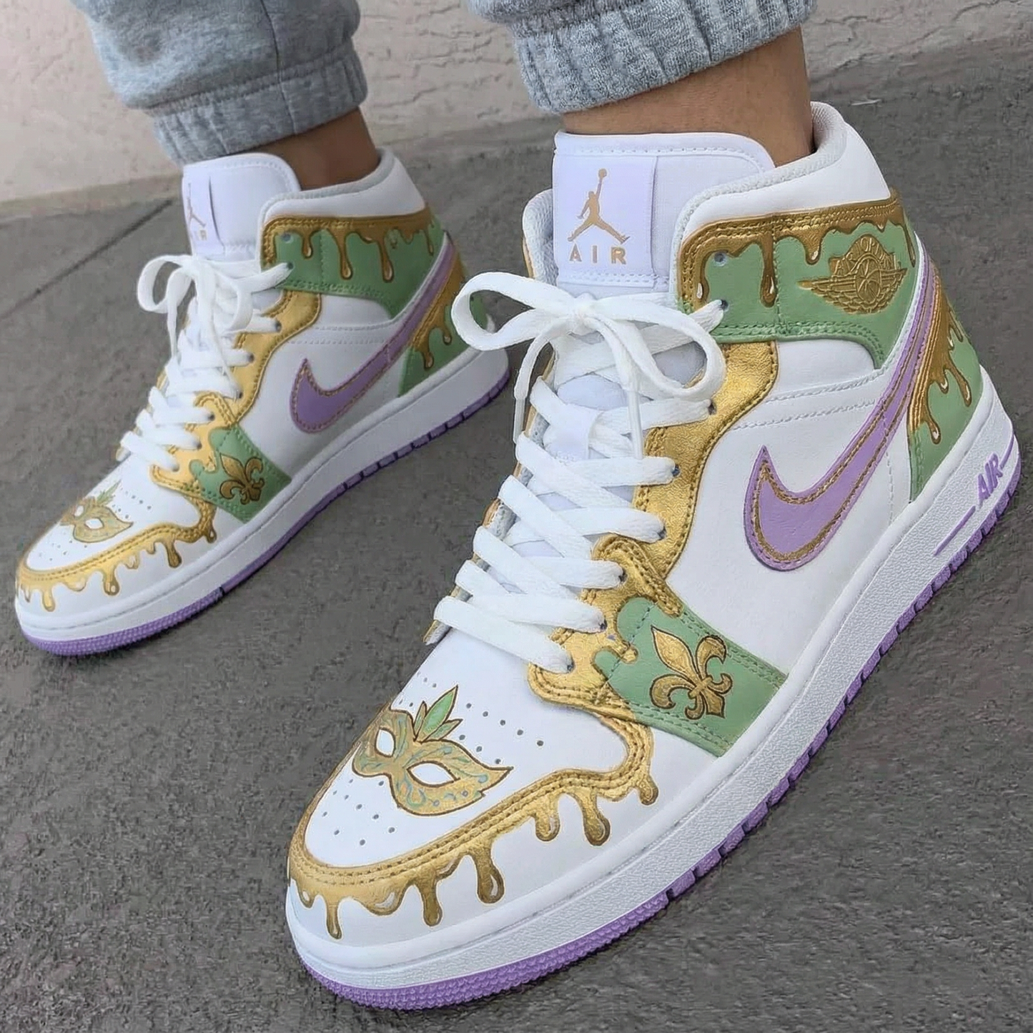 Green Purple Gold Mardi - Gras Custom AJ 1s Shoes