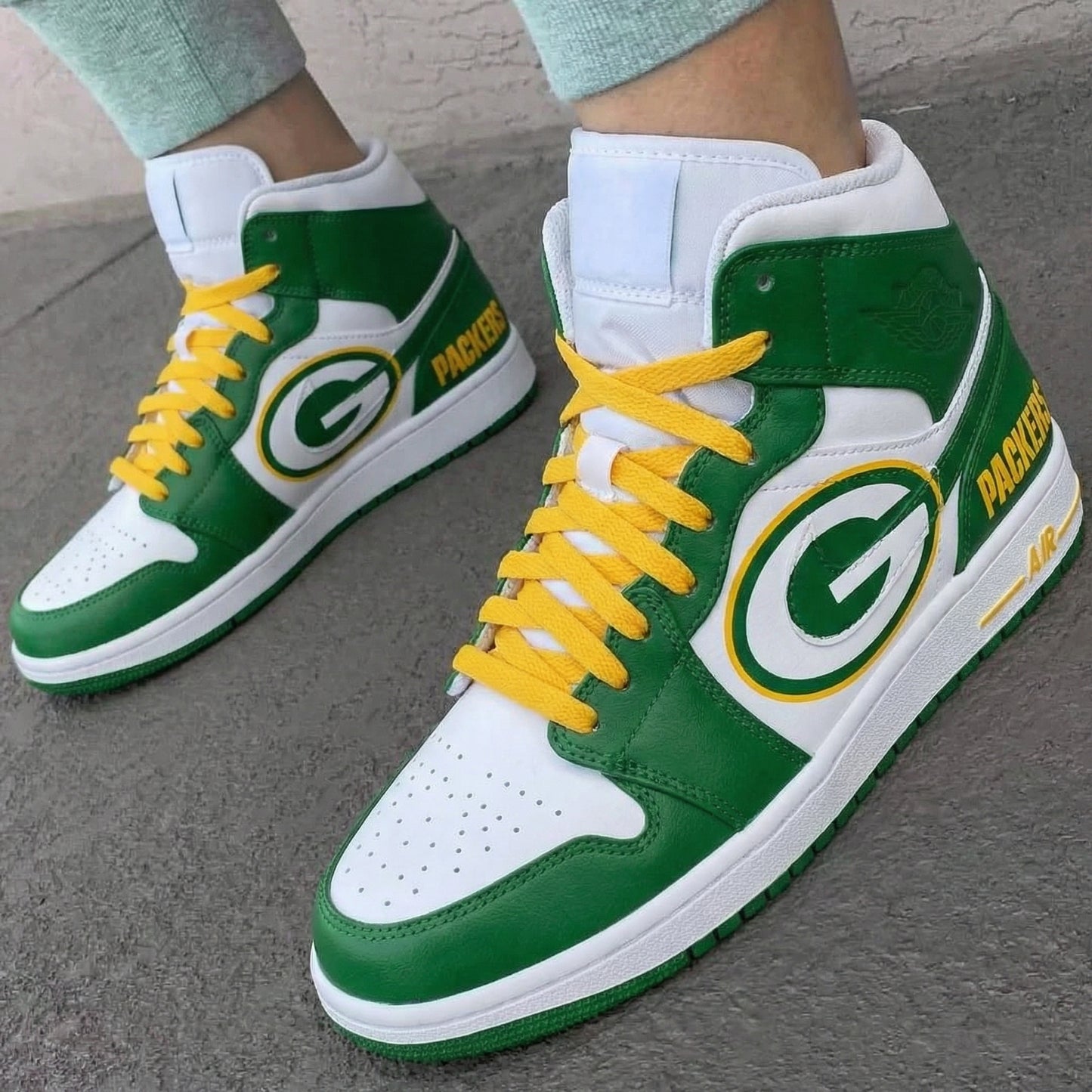 Green White Yellow Packers Custom AJ 1s Shoes