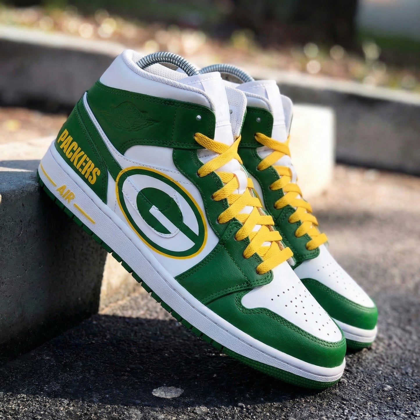 Green White Yellow Packers Custom AJ 1s Shoes