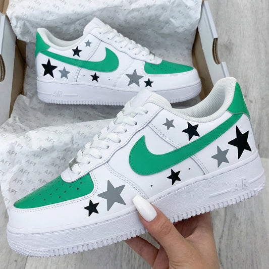 Green With Black And Gray Stars Custom AF 1s Shoes