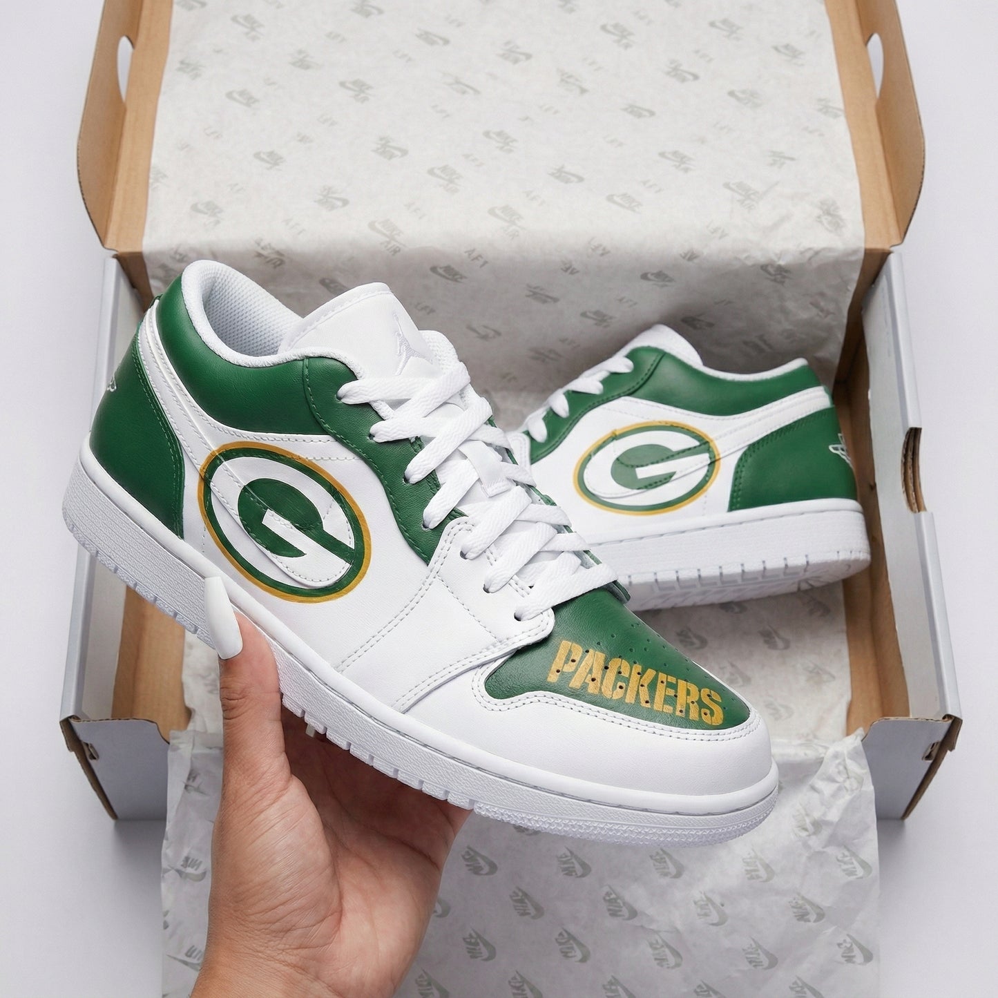 Green Yellow Packers G Logo Custom AJ 1s Shoes