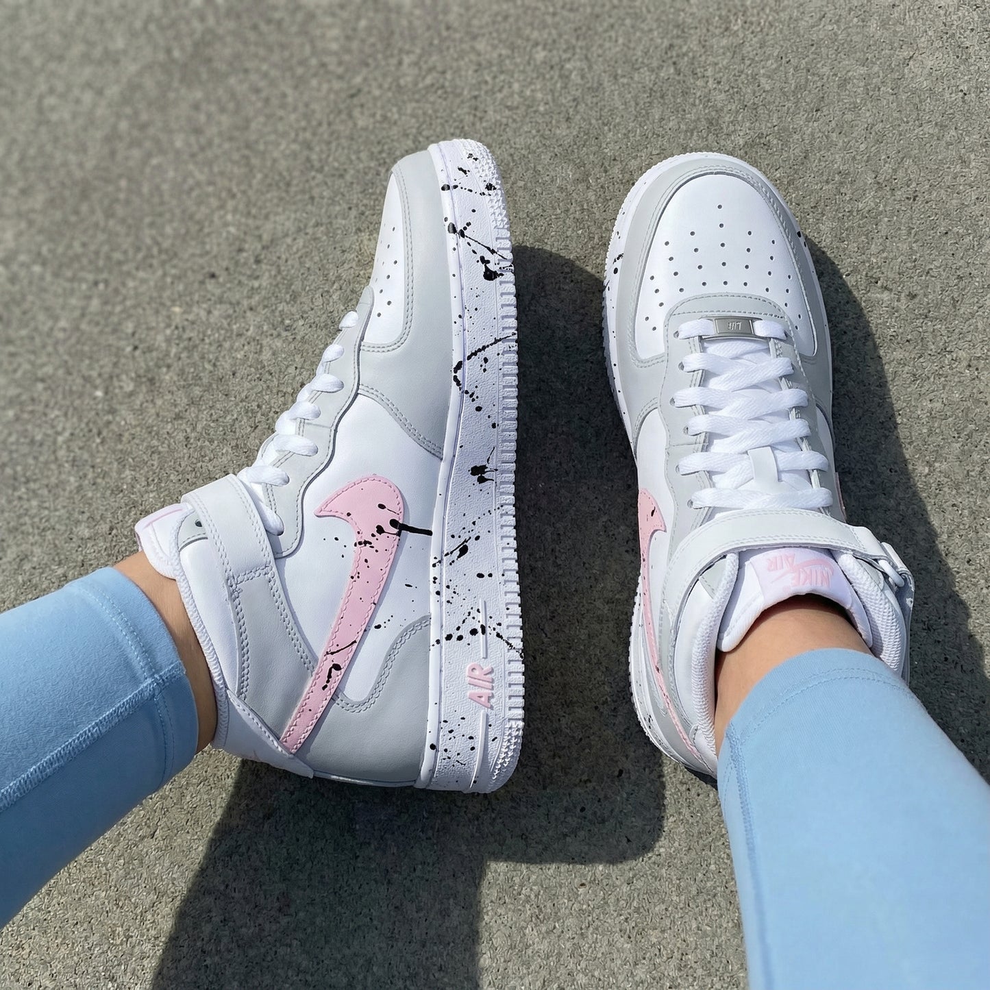 Grey Baby Pink Splatter Custom AF 1s Shoes