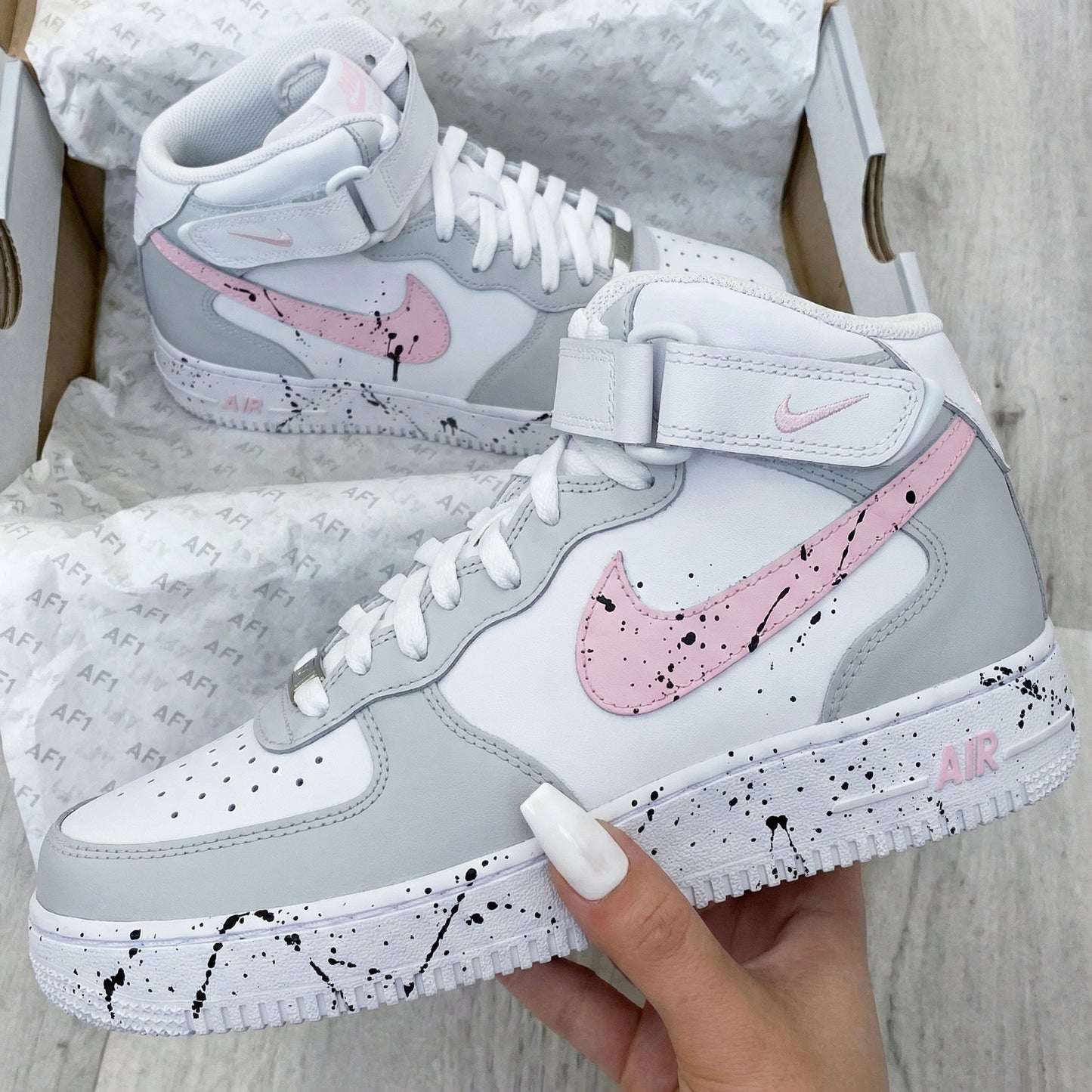 Grey Baby Pink Splatter Custom AF 1s Shoes