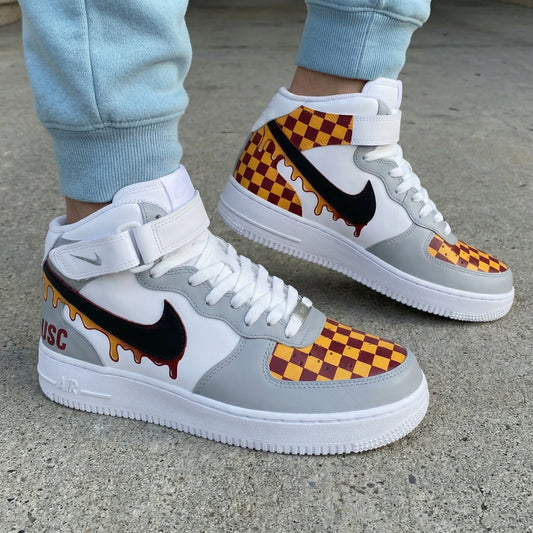 Grey Orange Checkerboard Custom AF 1s Shoes