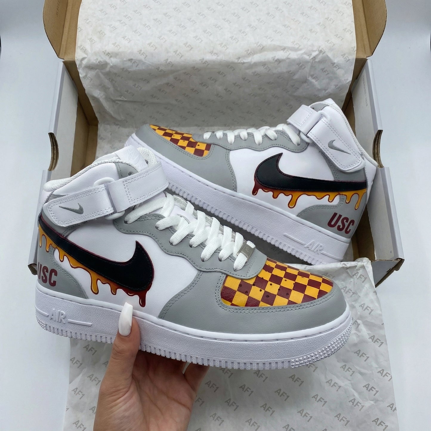 Grey Orange Checkerboard Custom AF 1s Shoes