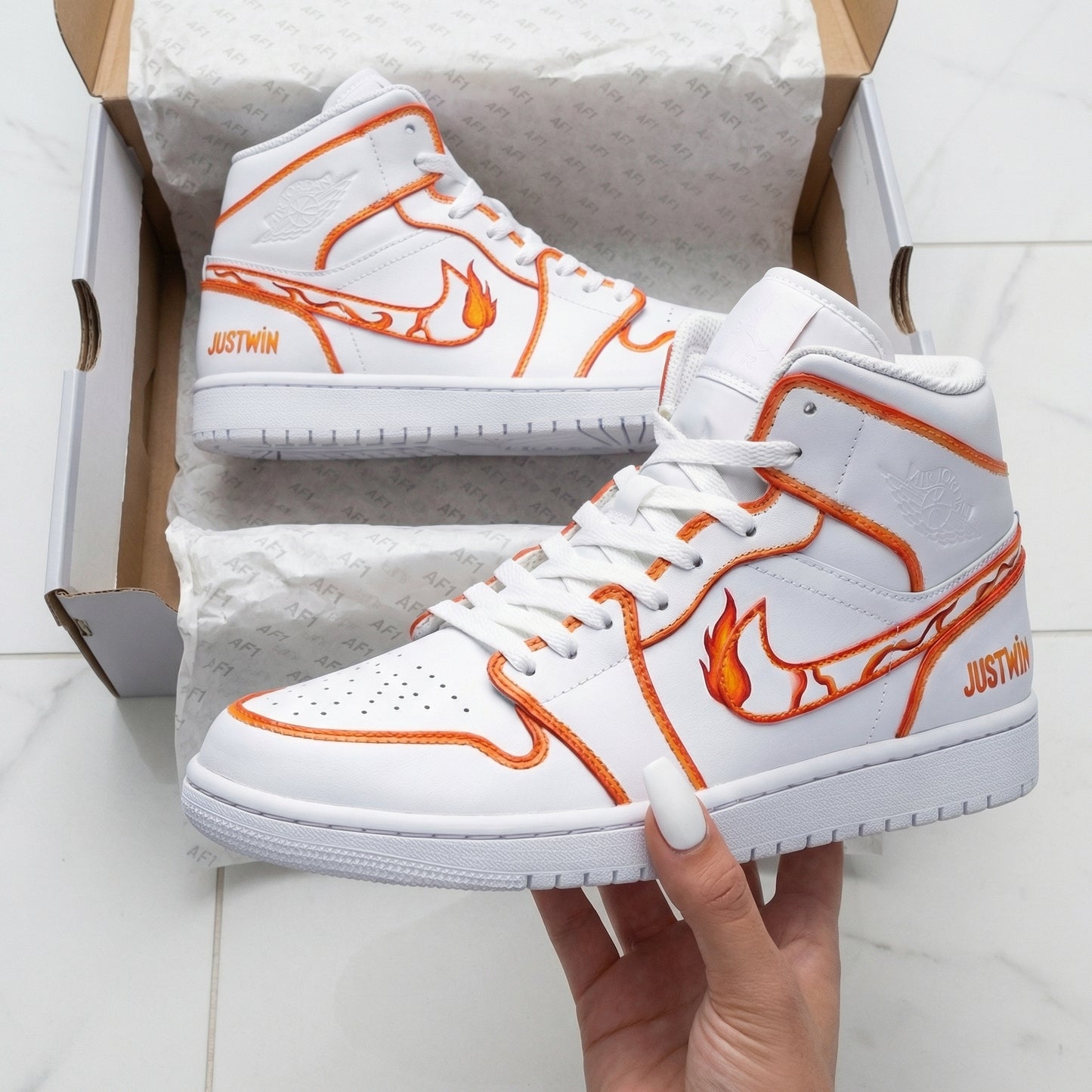 Hot-Blooded Orange Flame Custom AJ 1s Shoes