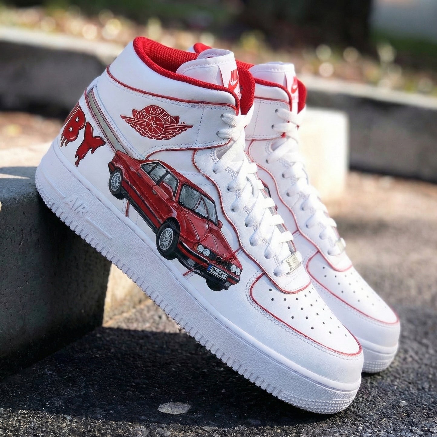 Hot Red Car Body Graphic Custom AF 1s Shoes