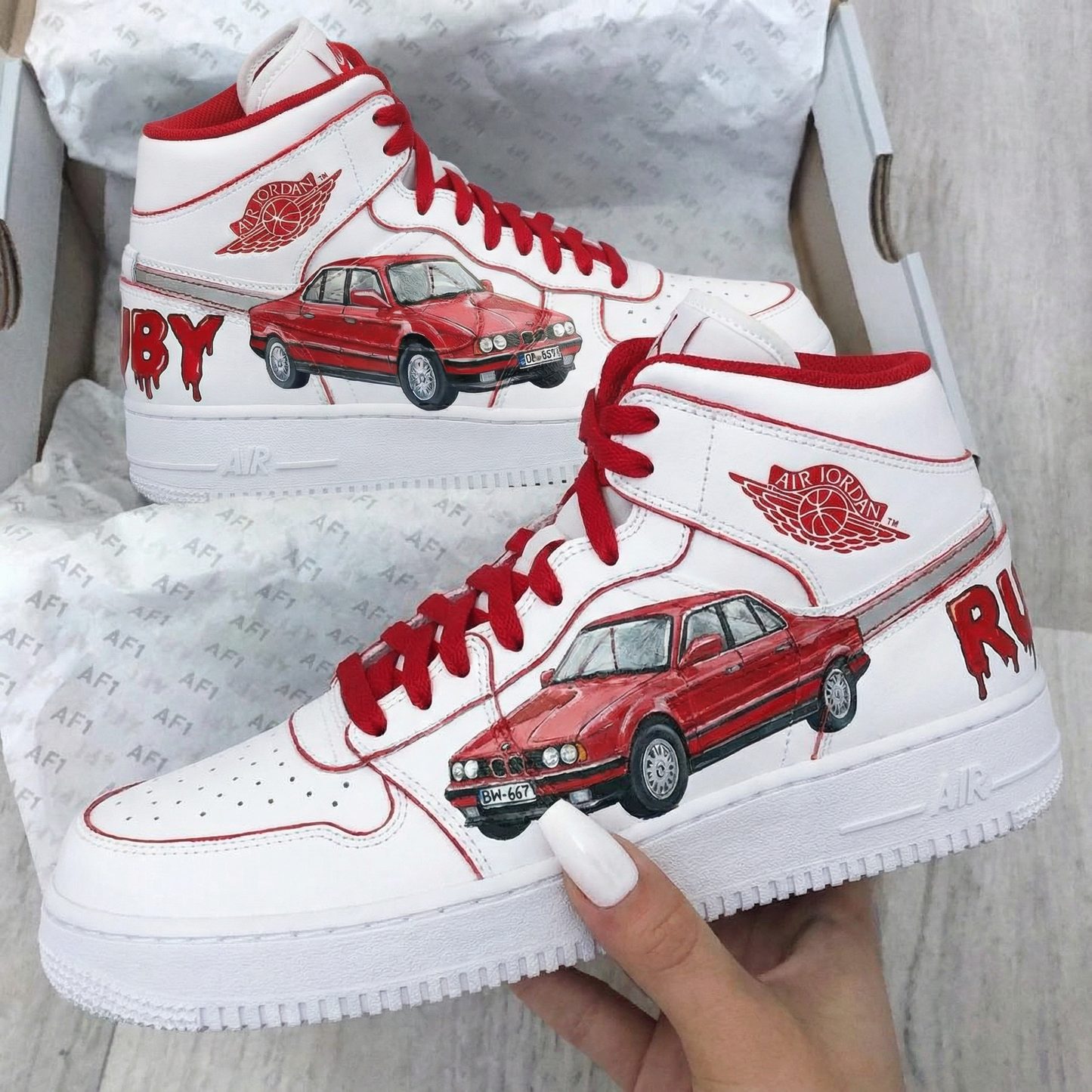 Hot Red Car Body Graphic Custom AF 1s Shoes