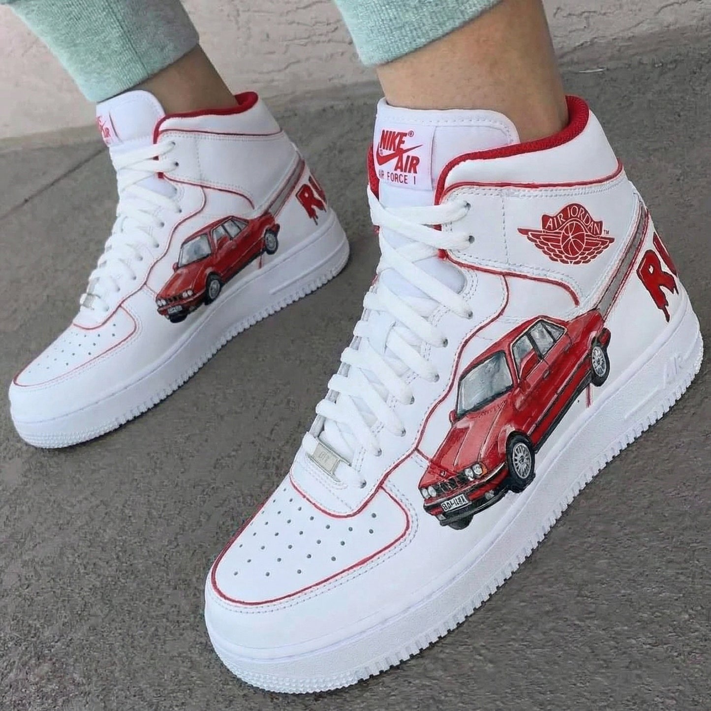 Hot Red Car Body Graphic Custom AF 1s Shoes