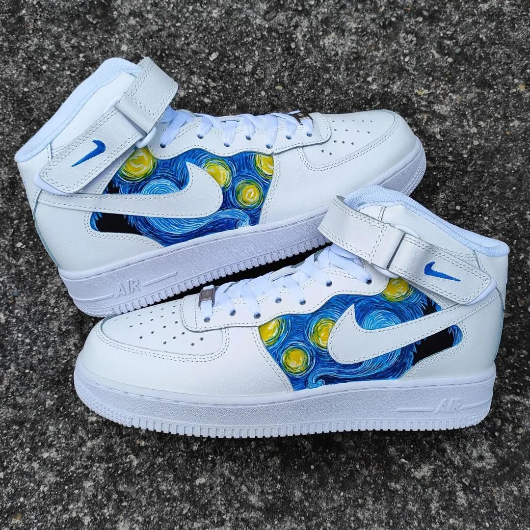 Iconic Van Gogh-Inspired Blue Yellow Starry Sky Aesthetic Custom AF 1s Shoes