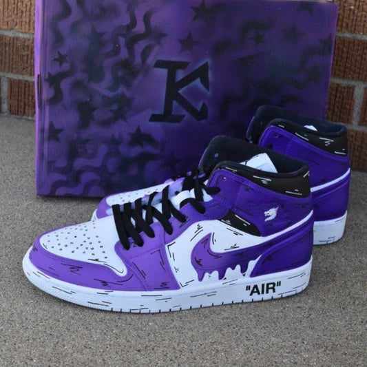 Purple Cartoon Dripping Custom Sneakers Air Jordan 1