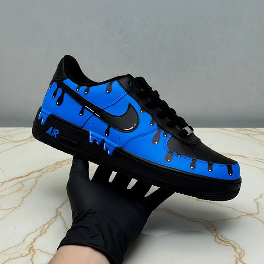 Hand Painted Blue Black Drip Custom Air Force 1