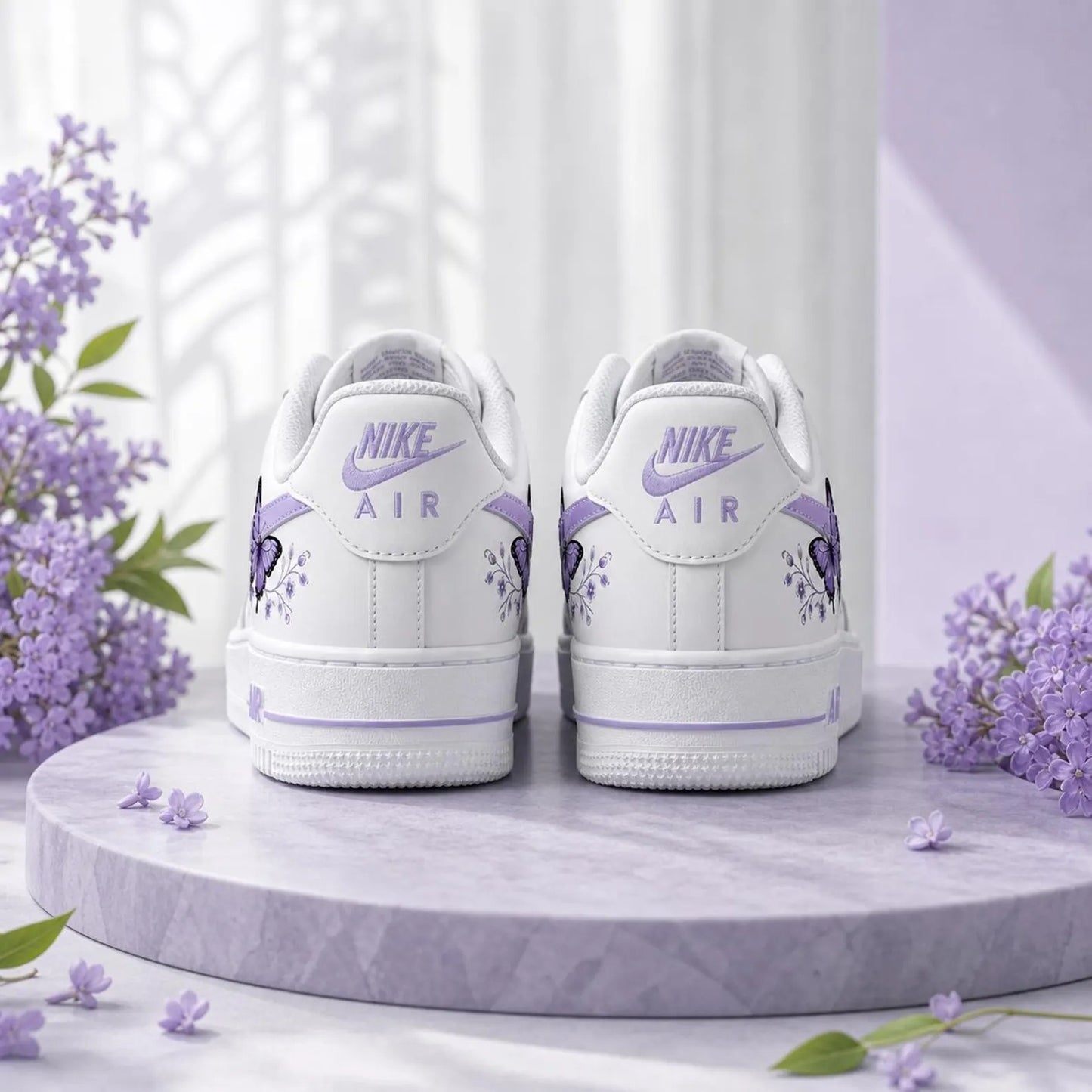 Hand Painted Purple Butterfly Flower Custom Air Force 1 Sneakers