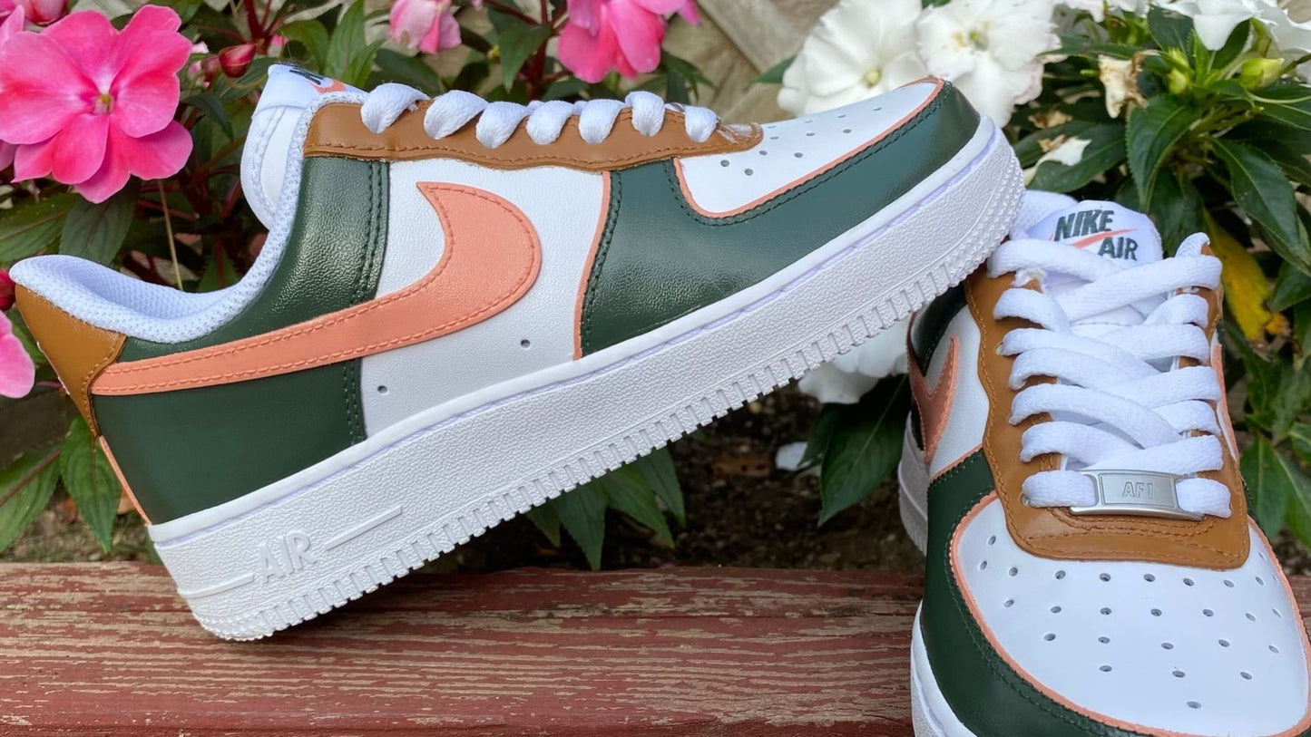 Dark Green Brown Custom Sneakers Air Force 1