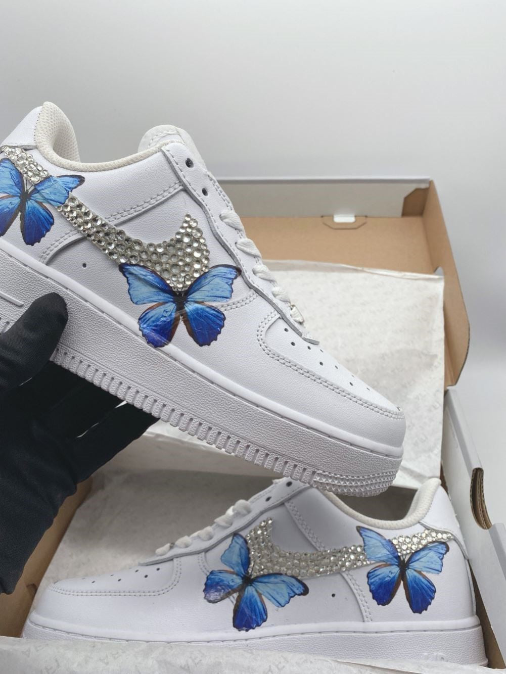Blue Butterfly Rhinestone Custom Sneakers Air Force 1