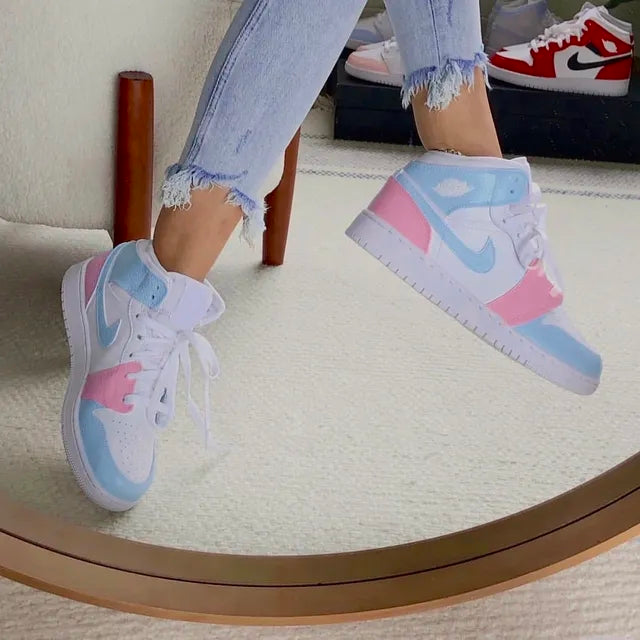 Hand Painted Pastel Pink Blue Custom Air Jordan 1 Sneakers
