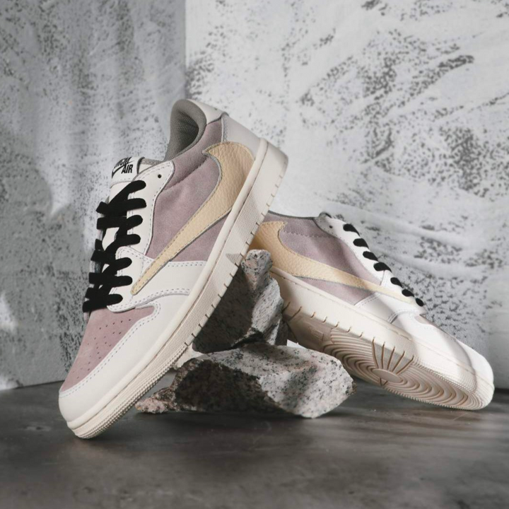 Hand Painted Gray Beige Custom Air Jordan 1 Low Sneakers