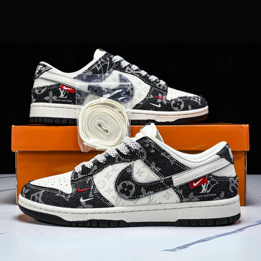 Hand Painted Black White Denim Custom Nike Dunk Sneakers