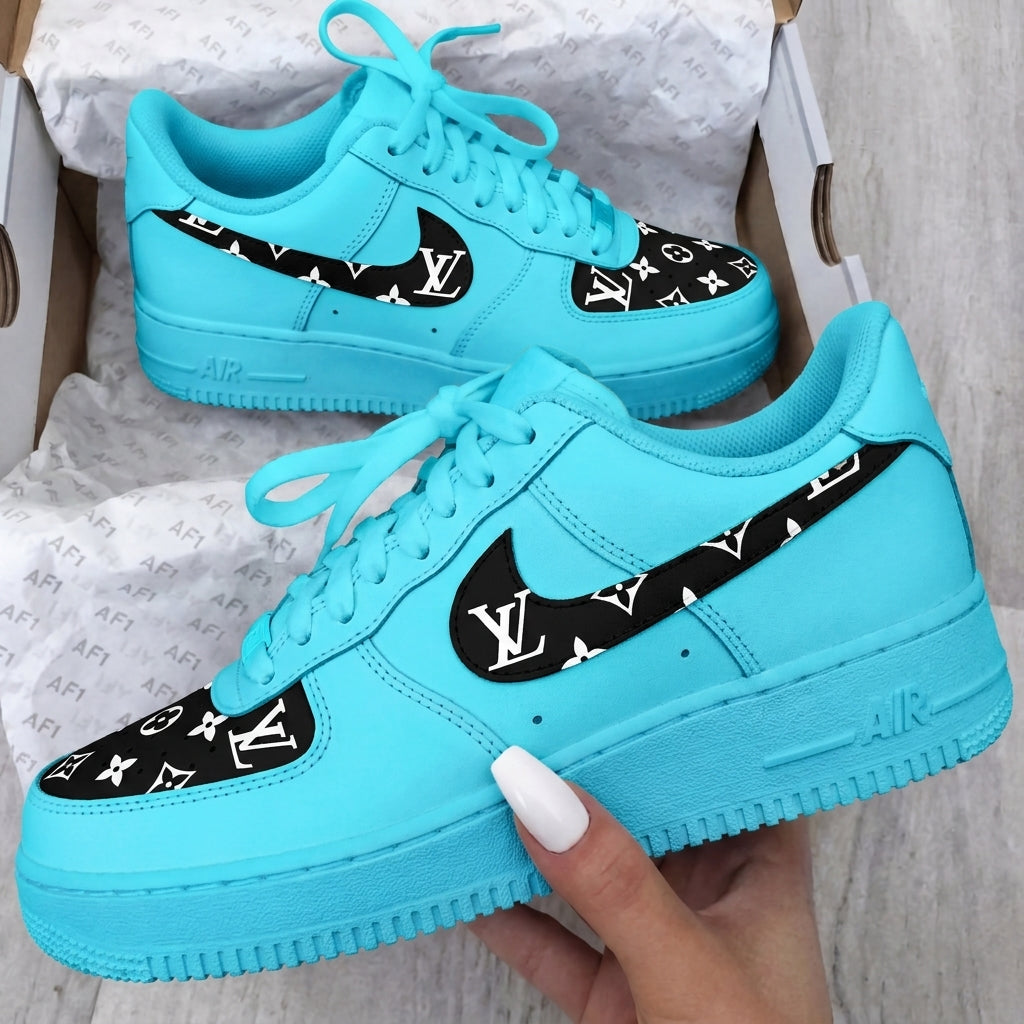 Custom Hand Painted Turquoise Air Force 1 Sneakers