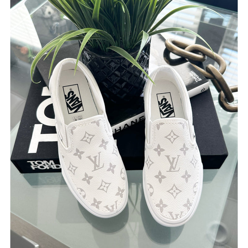 Hand Painted Custom White Vans Slip-On Sneakers
