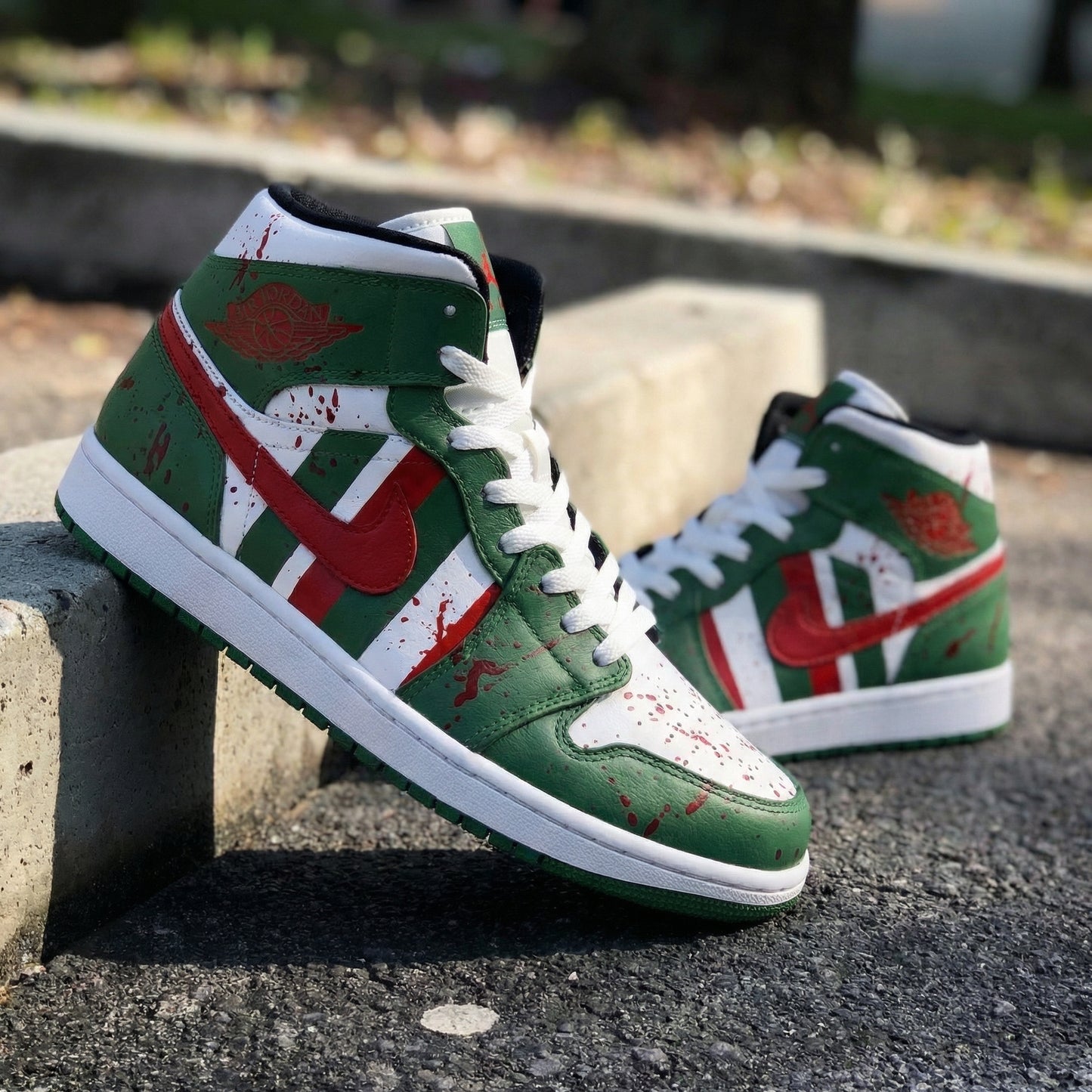 Intense Green Red Splatter Blood Custom AJ 1s Shoes