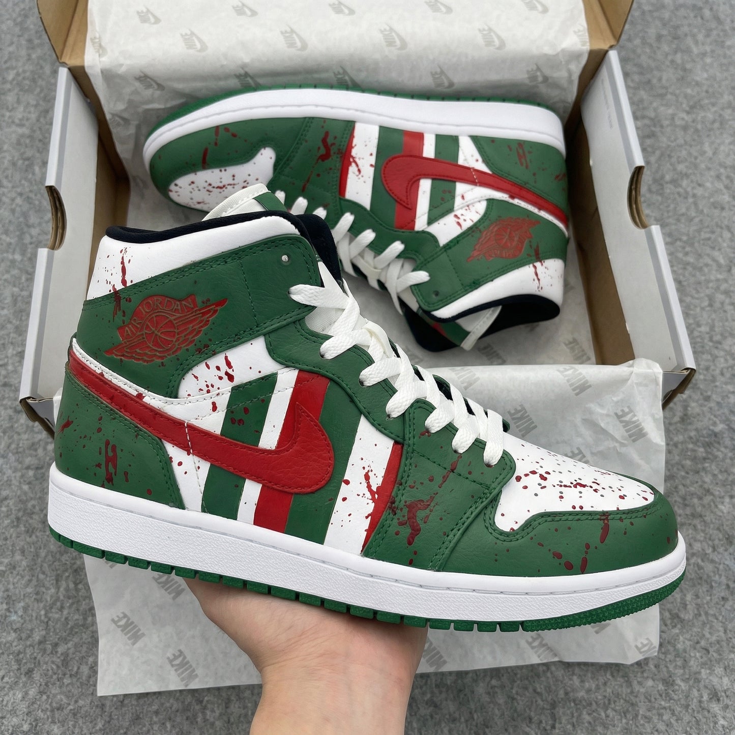 Intense Green Red Splatter Blood Custom AJ 1s Shoes