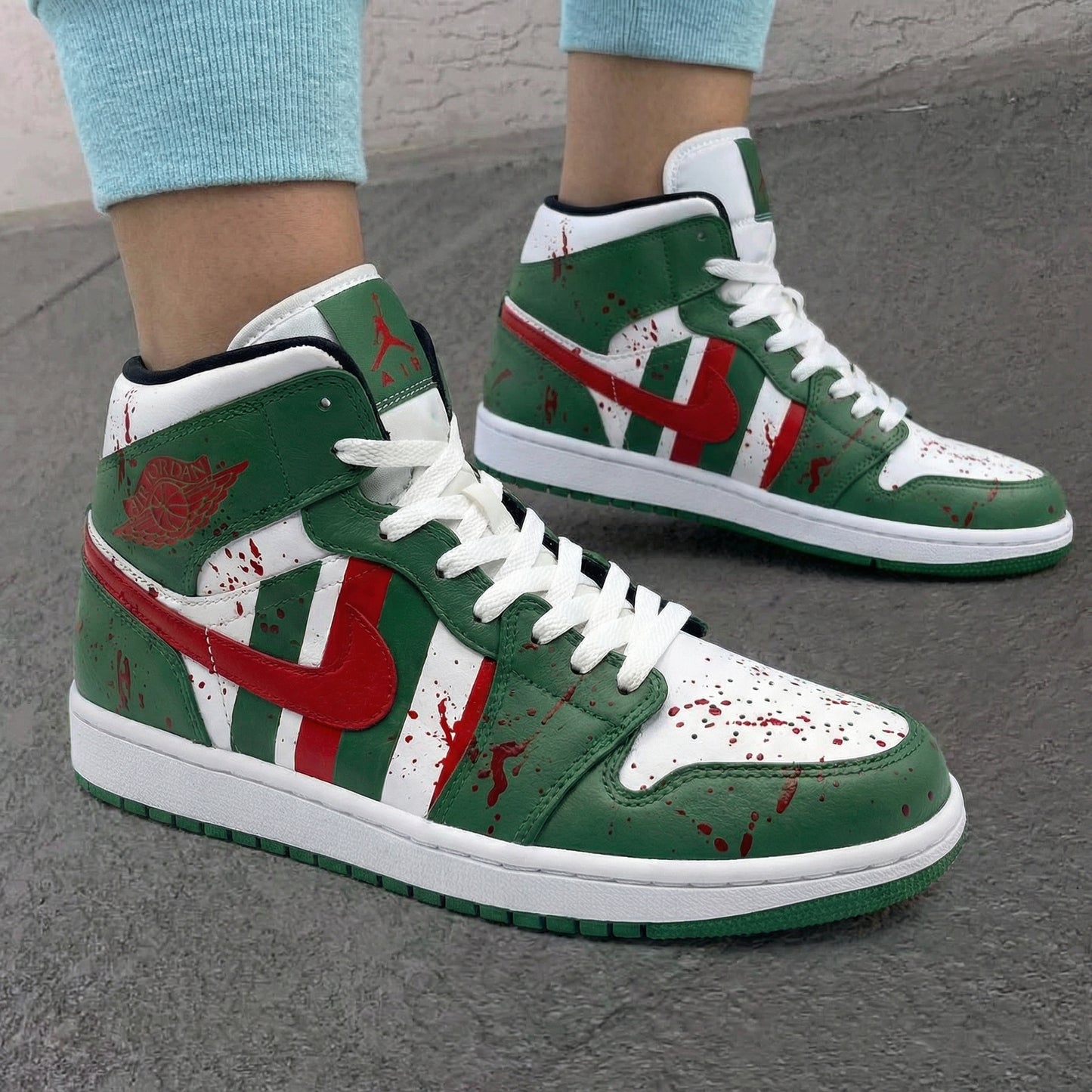 Intense Green Red Splatter Blood Custom AJ 1s Shoes