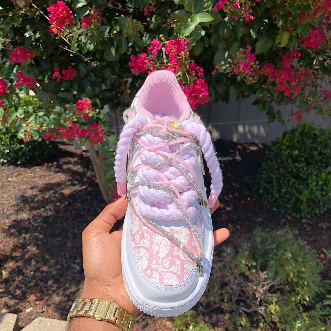 Hand Painted Pink Rhinestone Custom Air Force 1 Sneakers
