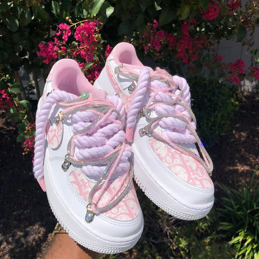 Hand Painted Pink Rhinestone Custom Air Force 1 Sneakers