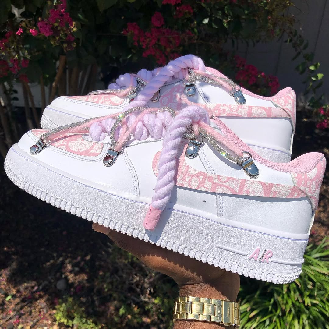 Hand Painted Pink Rhinestone Custom Air Force 1 Sneakers