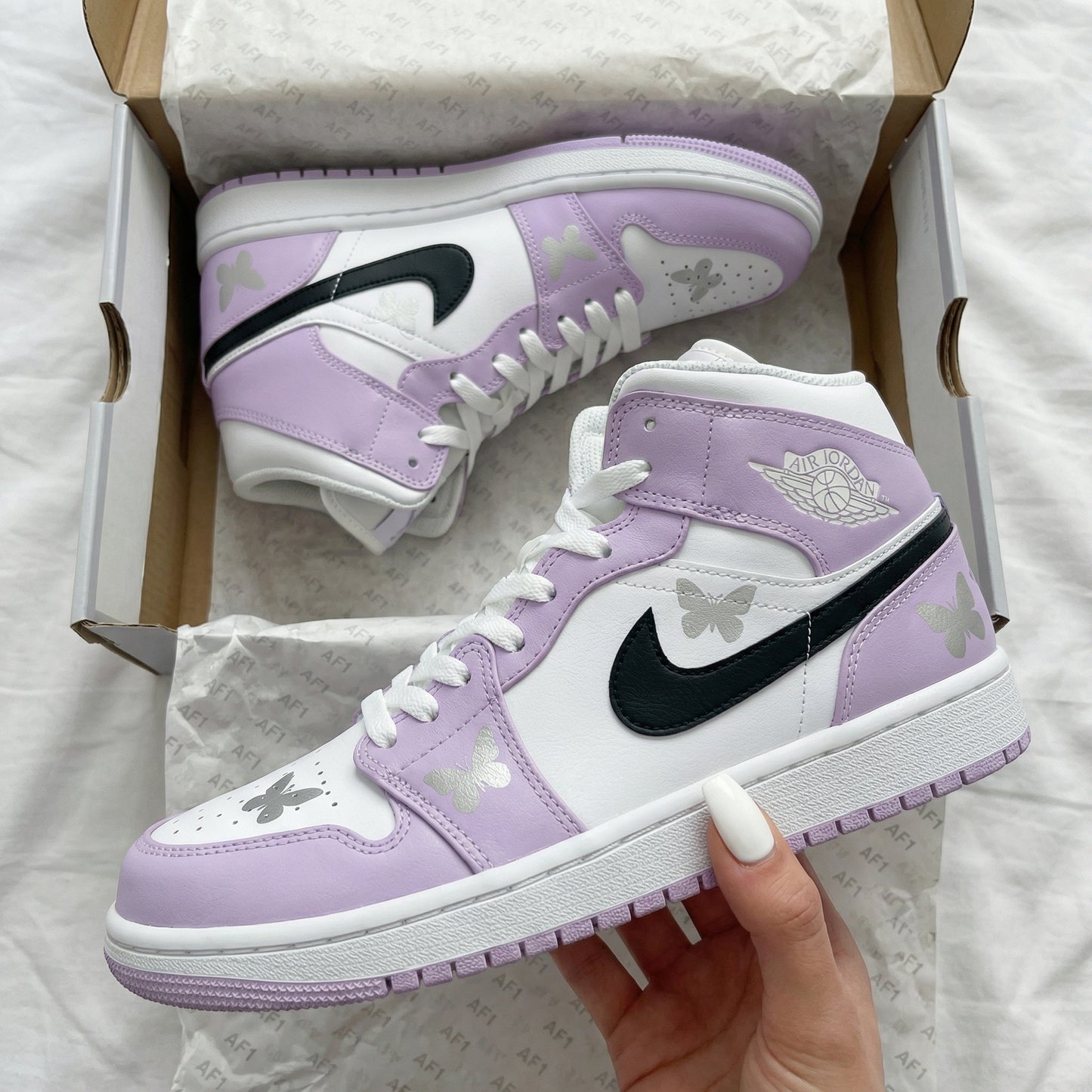 Lavender Black Butterflies Custom AJ 1s Shoes