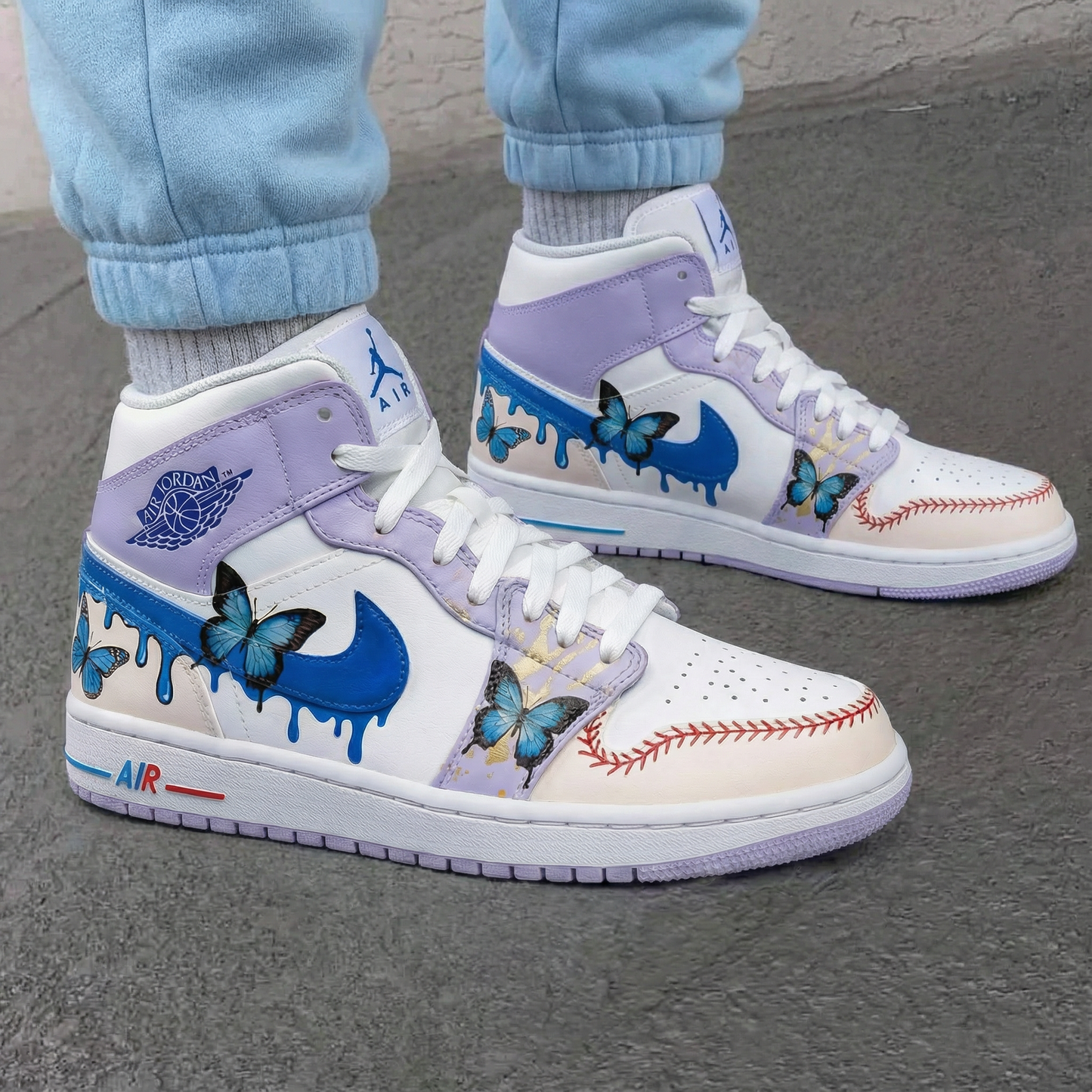 Lavender Blue Butterflies Custom AJ 1s Shoes
