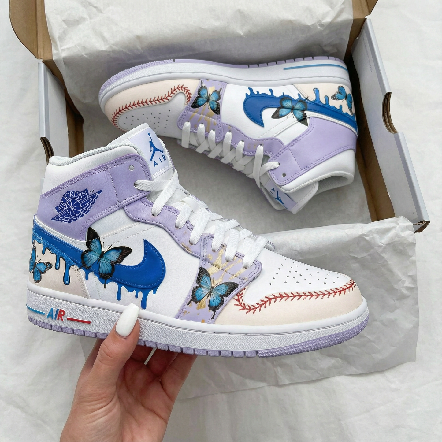 Lavender Blue Butterflies Custom AJ 1s Shoes
