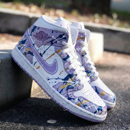 Lavender Blue Gold Splatter Custom AJ 1s Shoes