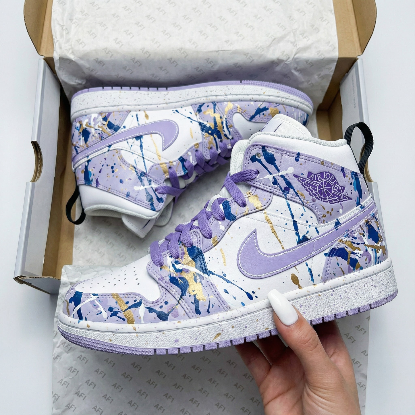 Lavender Blue Gold Splatter Custom AJ 1s Shoes