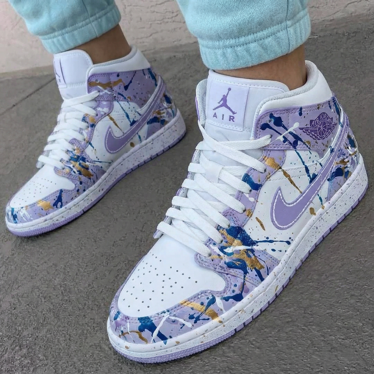 Lavender Blue Gold Splatter Custom AJ 1s Shoes