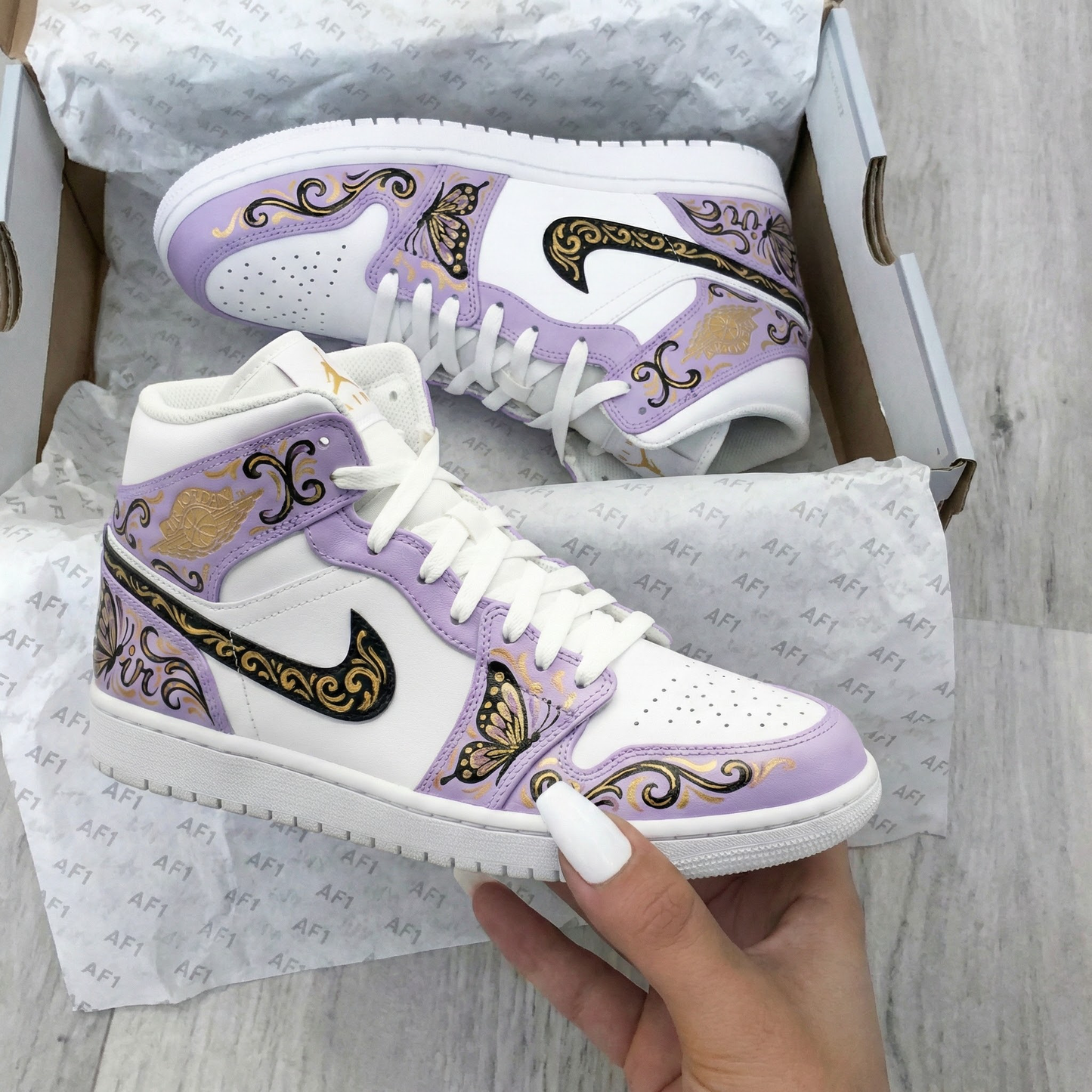 Lavender Butterfly Custom AJ 1s Shoes